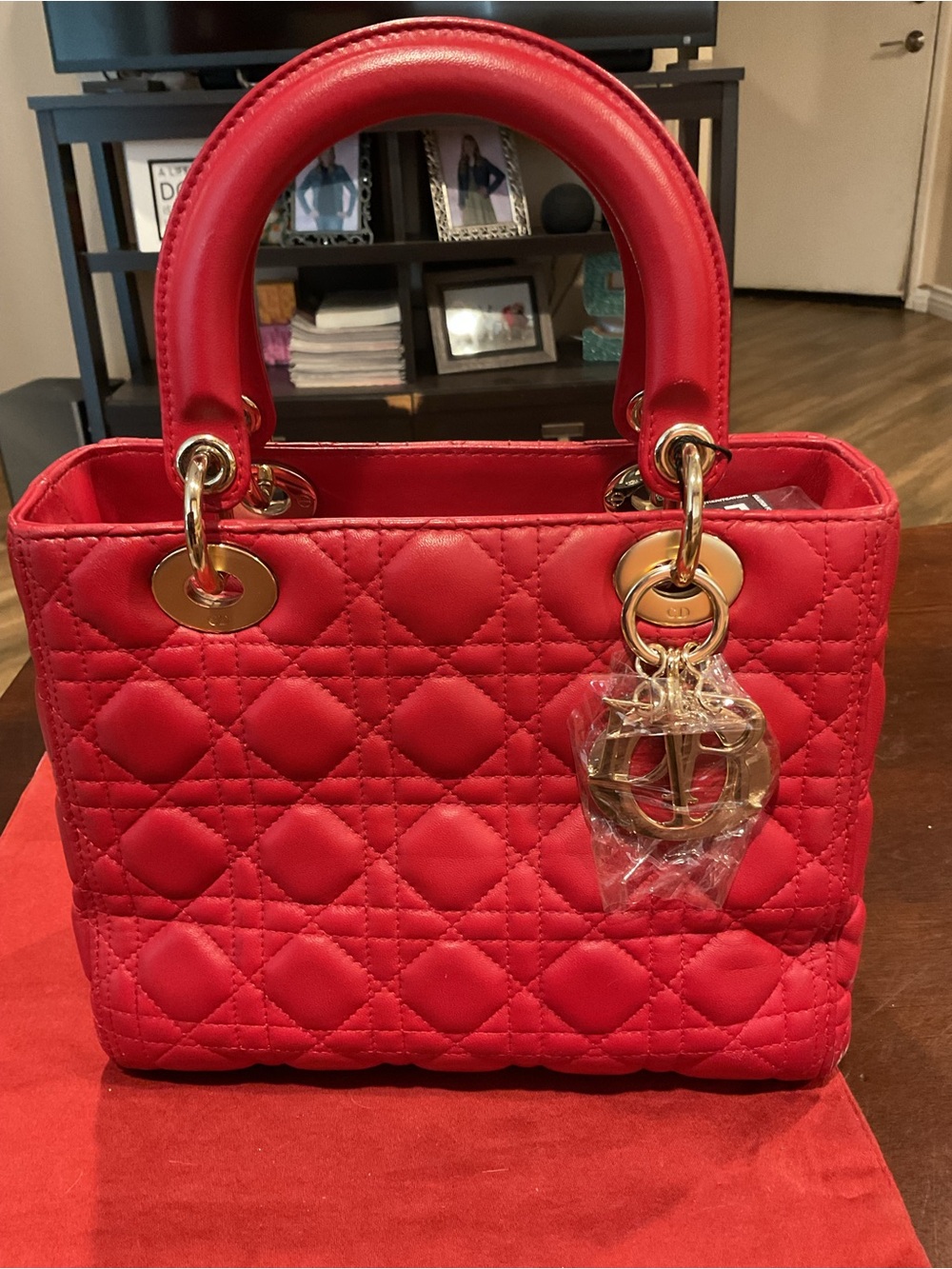 Dior Red Quilted Top-Handle Bag with Gold-Tone Hardware

COA included